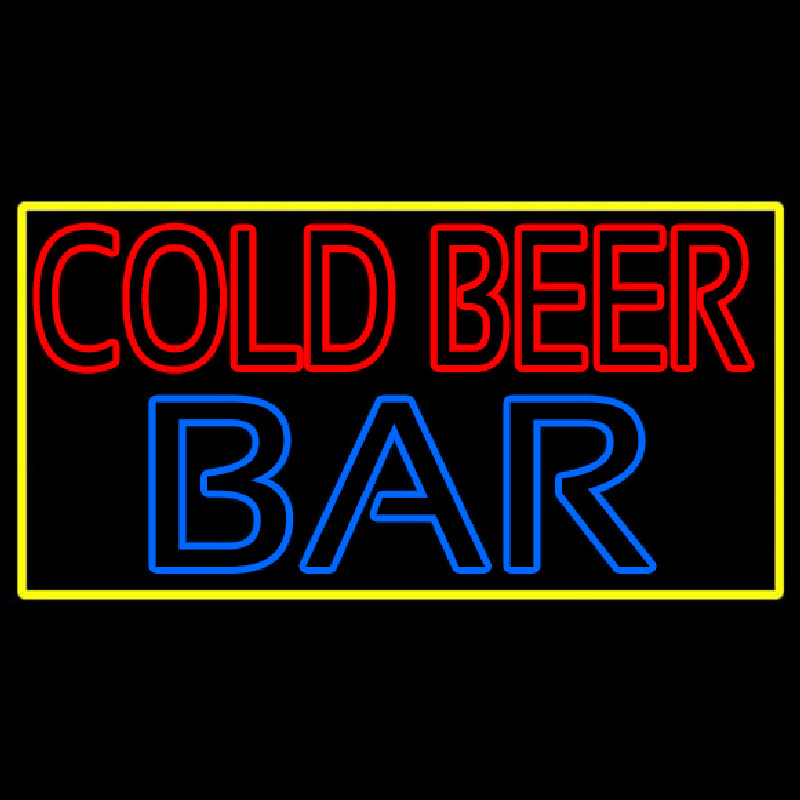 Custom Cold Beer Bar With Yellow Border Neon Sign USA