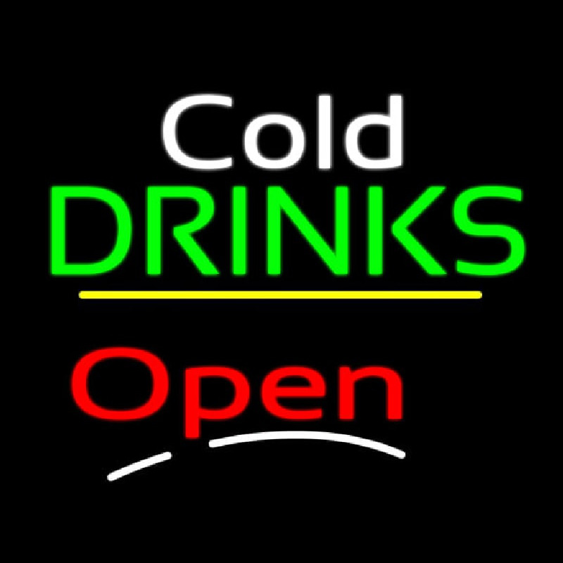 Custom Cold Drinks Open Yellow Line Neon Sign USA