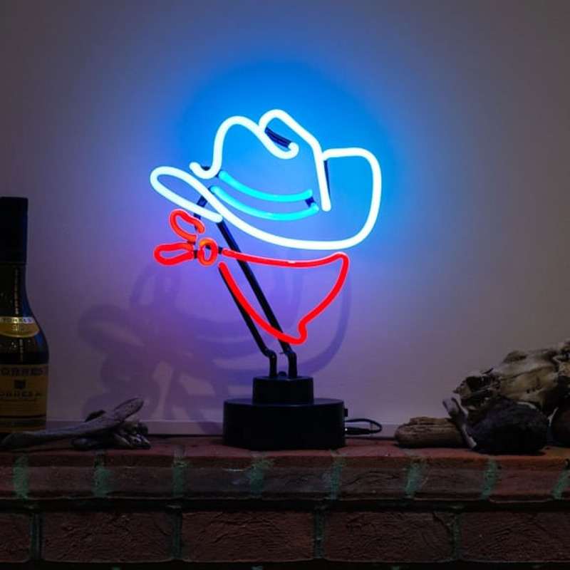 Custom Cowboy Blue Hat Desktop Neon Sign