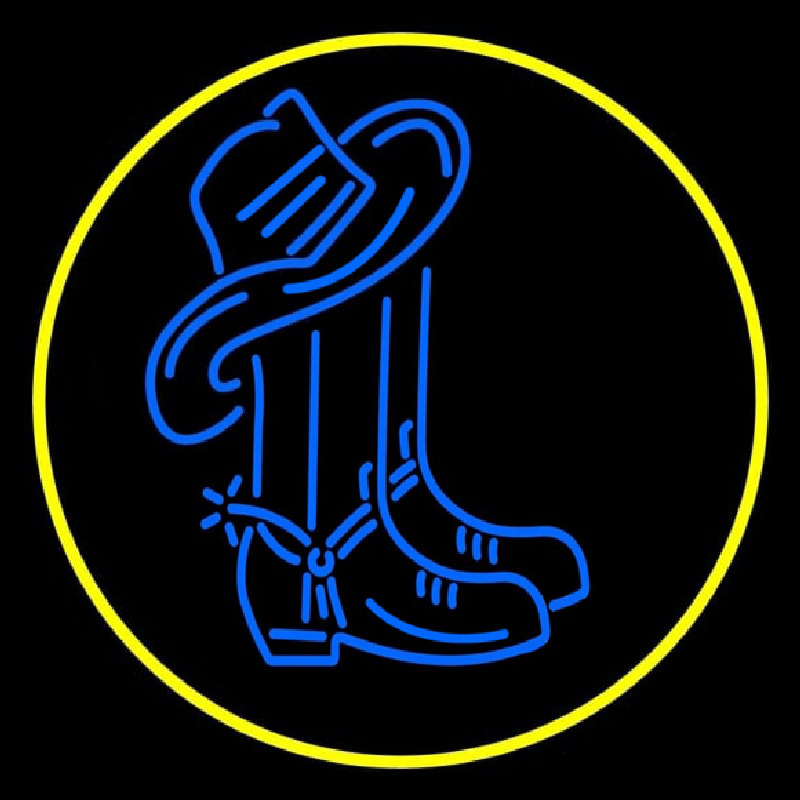Custom Cowboy Boots Logo With Red Border Neon Sign USA
