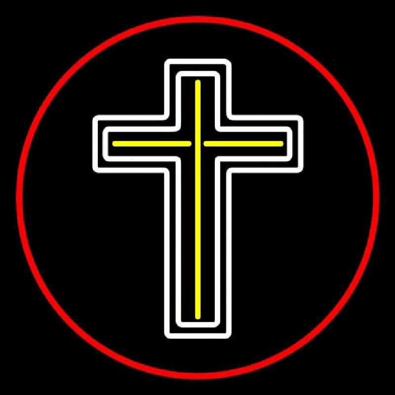 Custom Cross Red Border Neon Sign USA