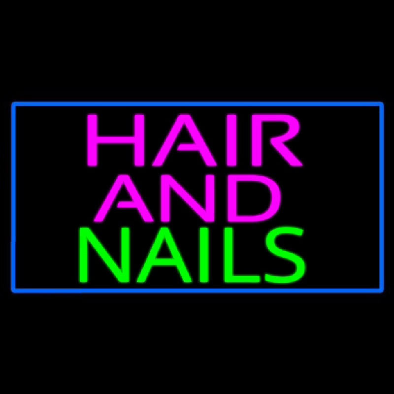 Custom Cursive Hair And Nails With Blue Border Neon Sign USA