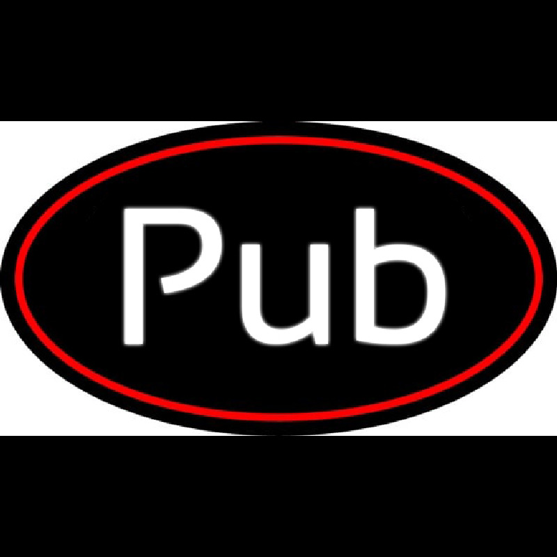 Custom Cursive Pub Oval With Red Border Neon Sign USA
