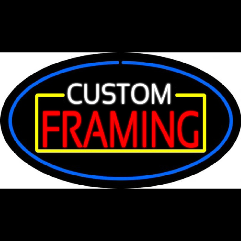 Custom Custom Framing Blue Oval Neon Sign USA