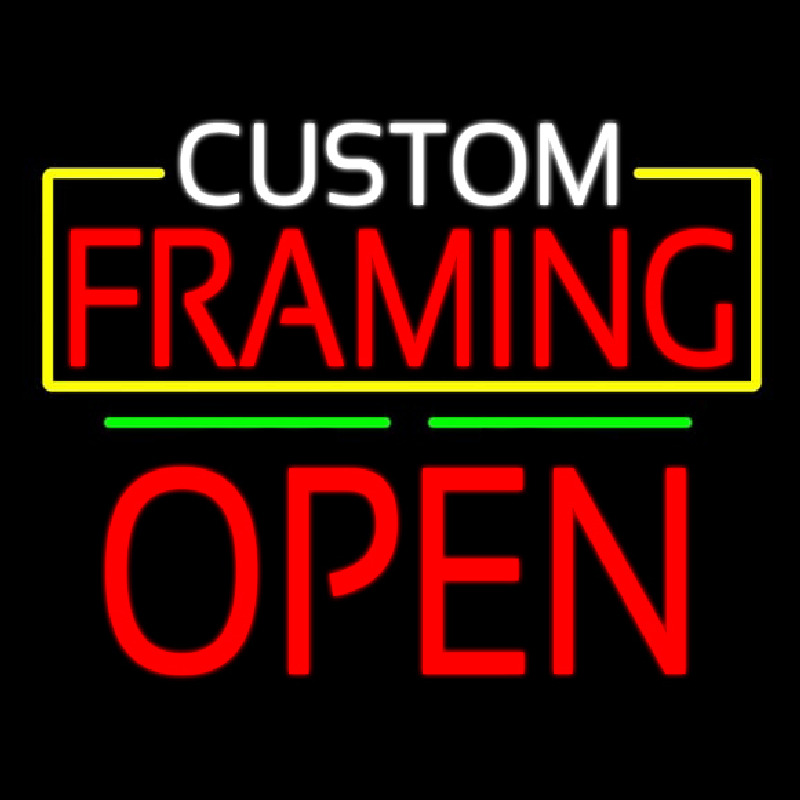 Custom Custom Framing Open Green Line Neon Sign USA