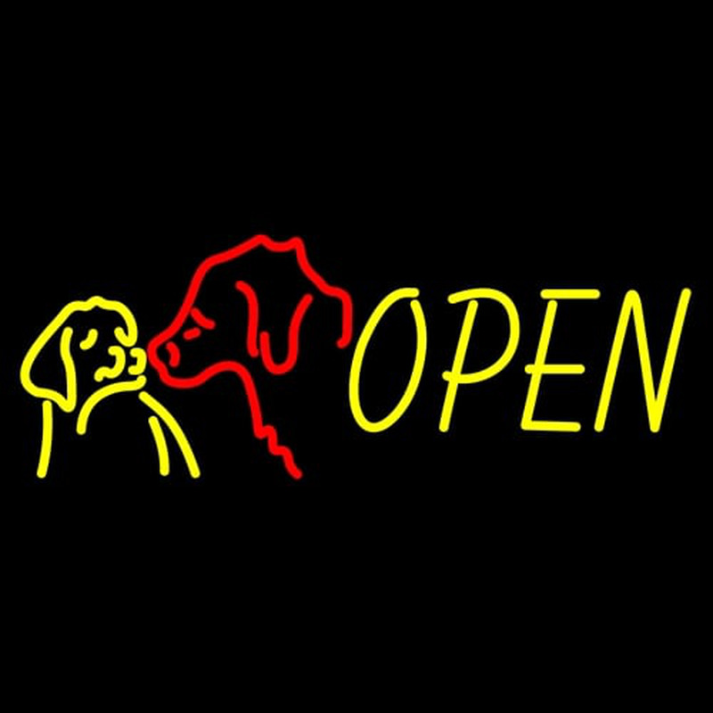 Custom Custom Two Dogs Icon With Open Neon Sign USA