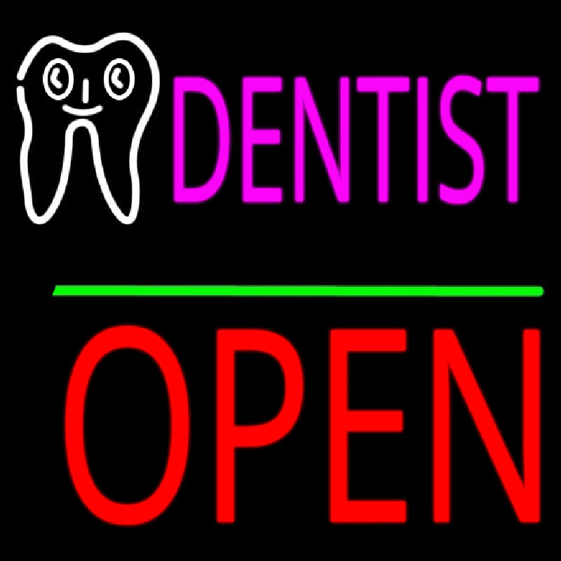 Custom Dentist Logo Block Open Green Line Neon Sign USA