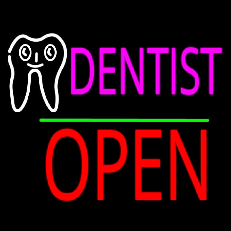 Custom Dentist Logo Block Open Green Line Neon Sign USA