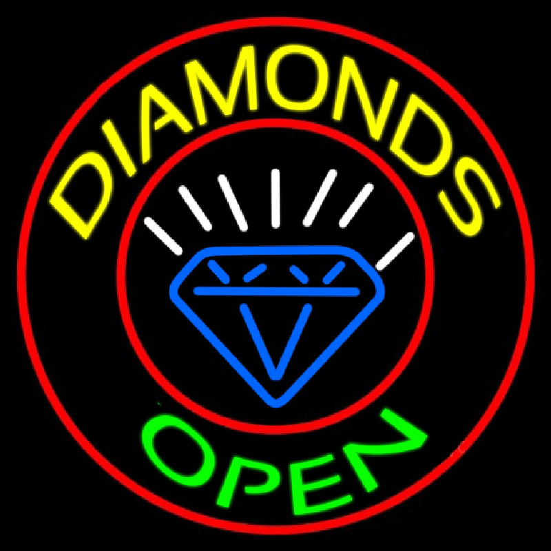 Custom Diamonds Open Block With Logo Neon Sign USA