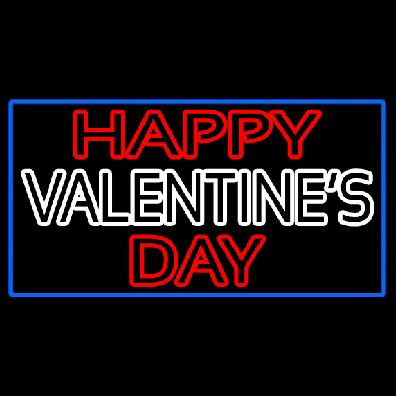 Custom Double Stroke Happy Valentines Day With Blue Border Neon Sign USA
