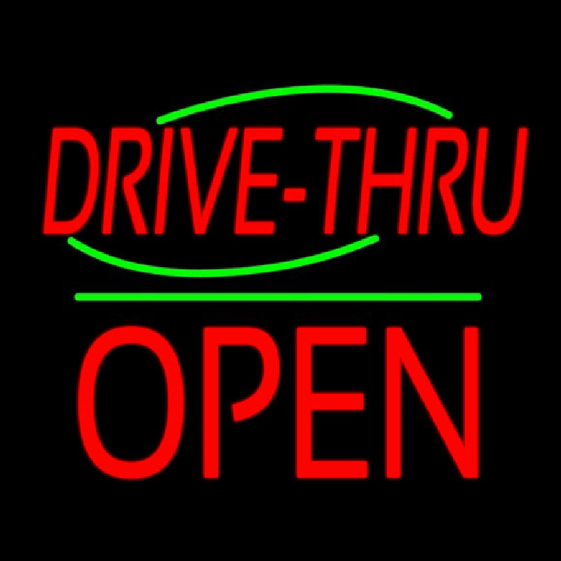 Custom Drive Thru Block Open Green Line Neon Sign USA