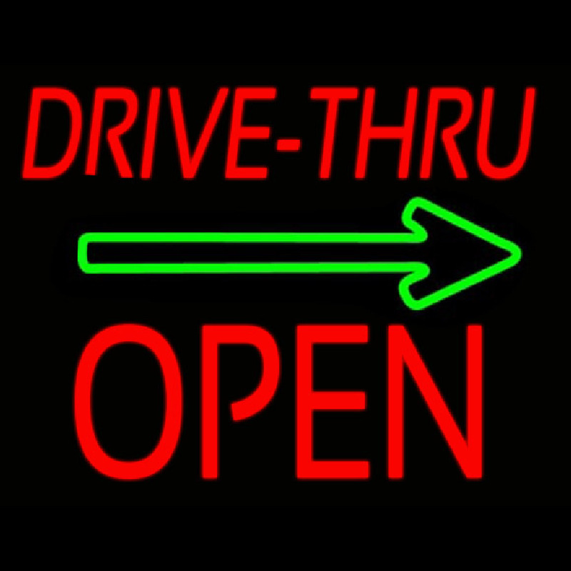 Custom Drive Thru Block Open With Green Arrow Neon Sign USA