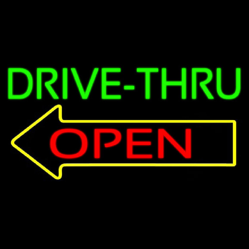 Custom Drive Thru Open With Arrow Neon Sign USA