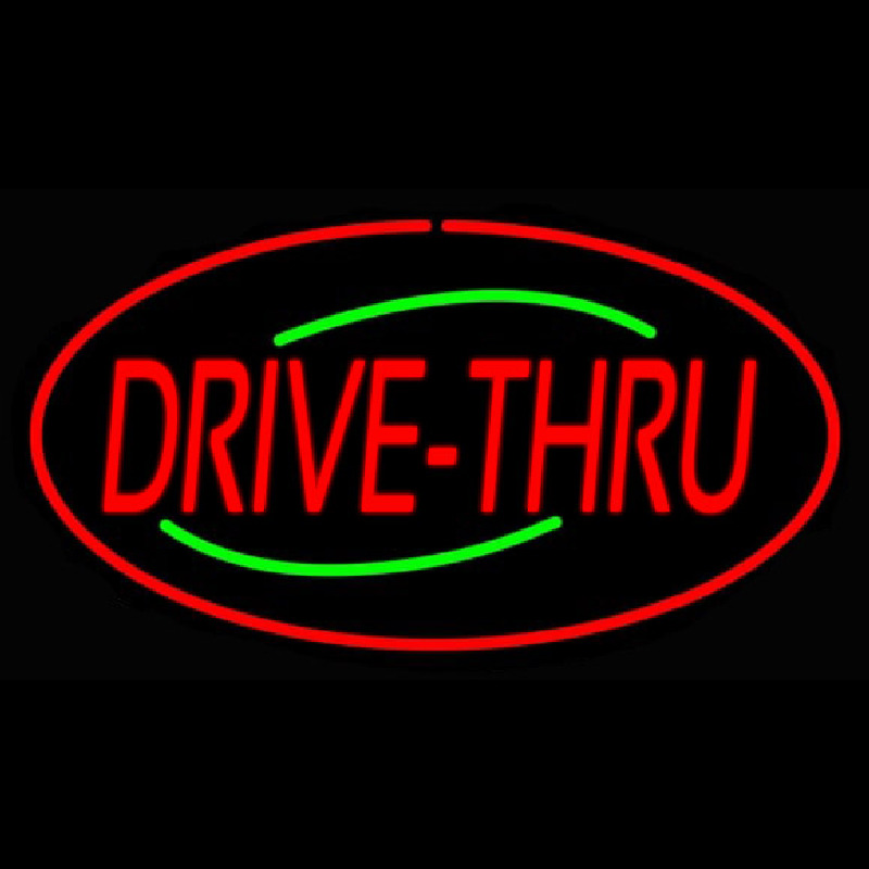Custom Drive Thru Oval Red Neon Sign USA