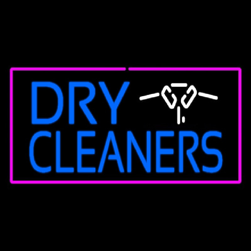 Custom Dry Cleaners Logo Rectangle Pink Neon Sign USA