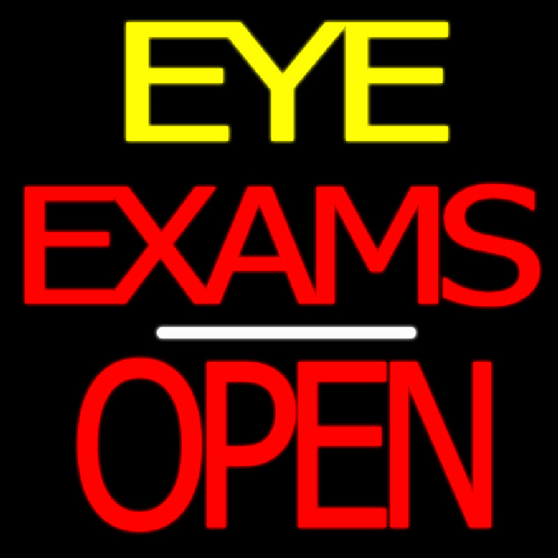 Custom Eye Exams Block Open White Line Neon Sign USA