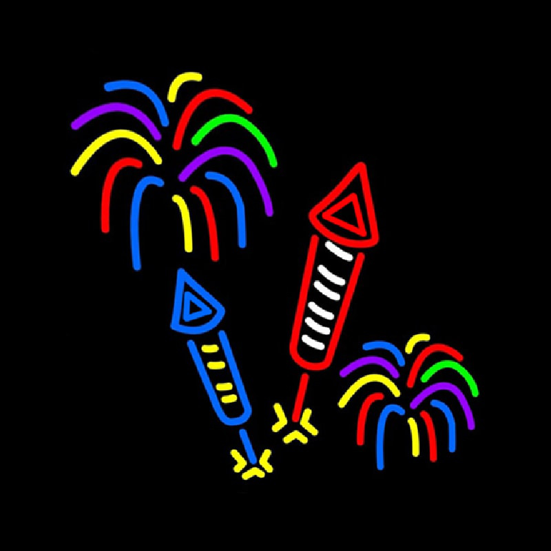 Custom Fire Work With Multi Color Neon Sign USA
