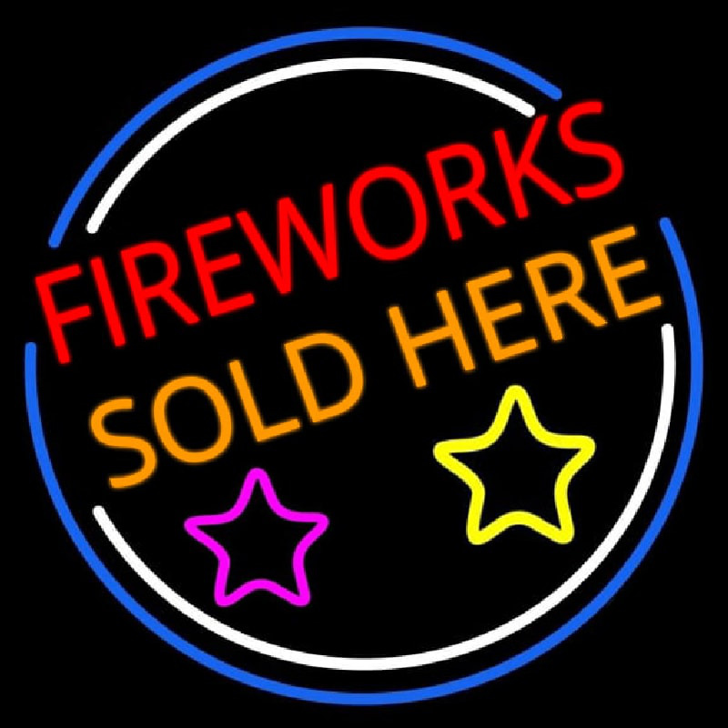 Custom Fireworks Sold Here Circle Neon Sign USA