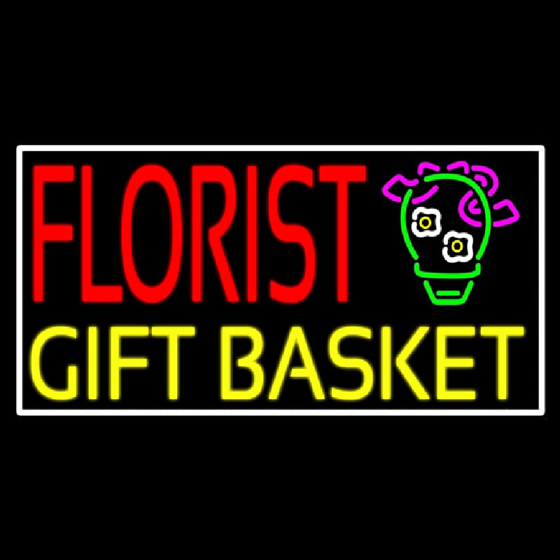 Custom Florist Gifts Baskets White Border Neon Sign USA