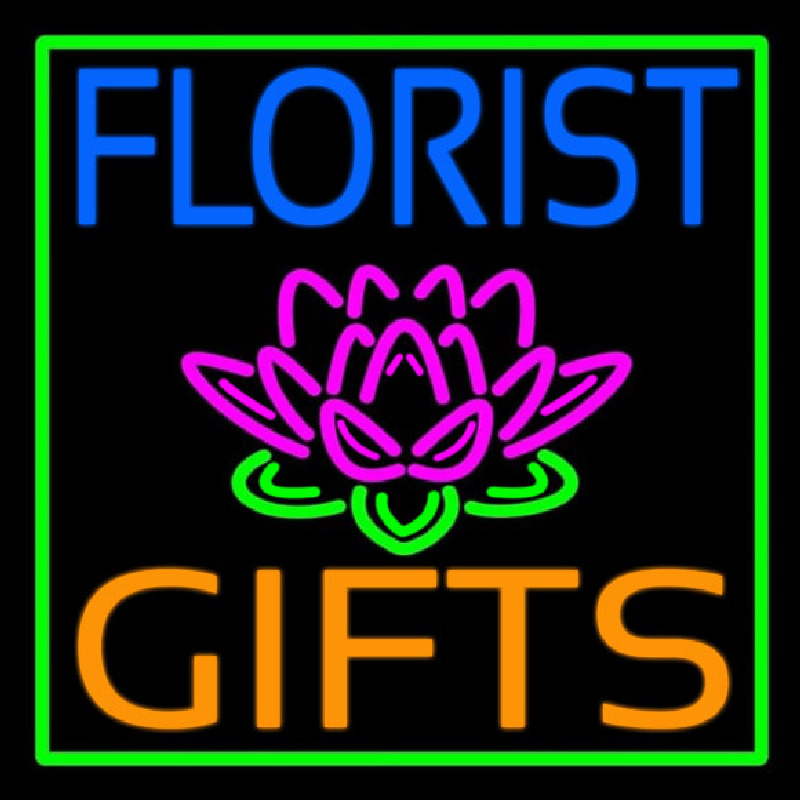 Custom Florists Gifts Green Border Neon Sign USA