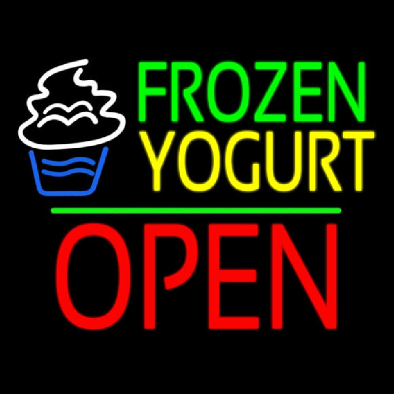 Custom Frozen Yogurt Block Open Green Line Neon Sign USA