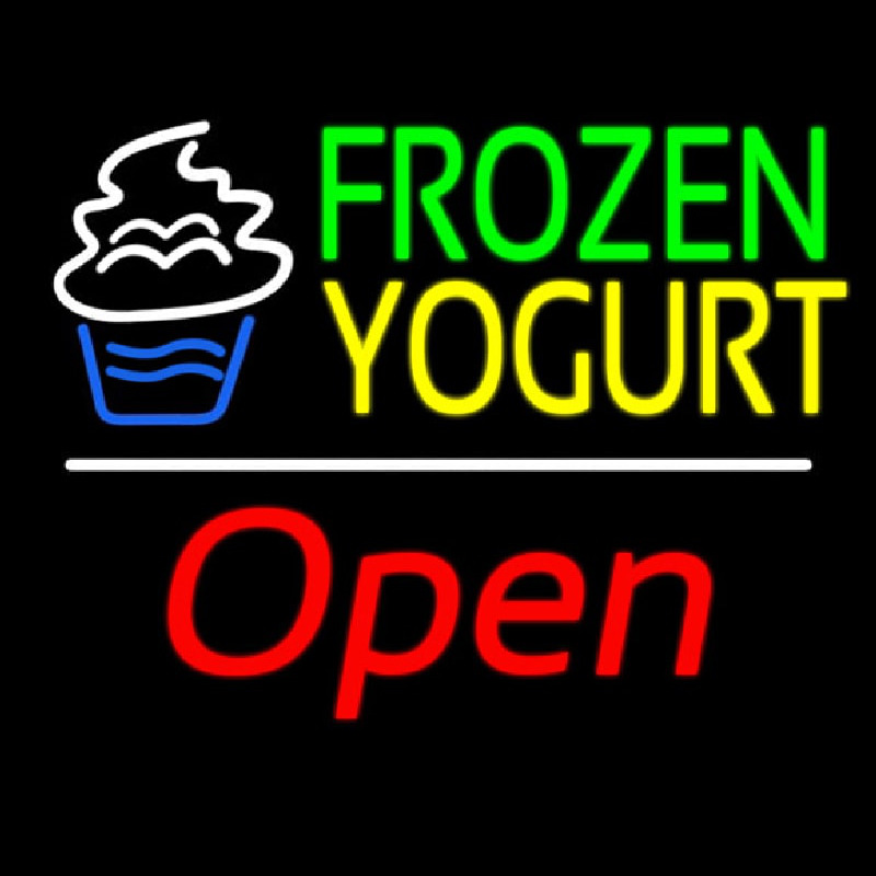 Custom Frozen Yogurt Open White Line Neon Sign USA