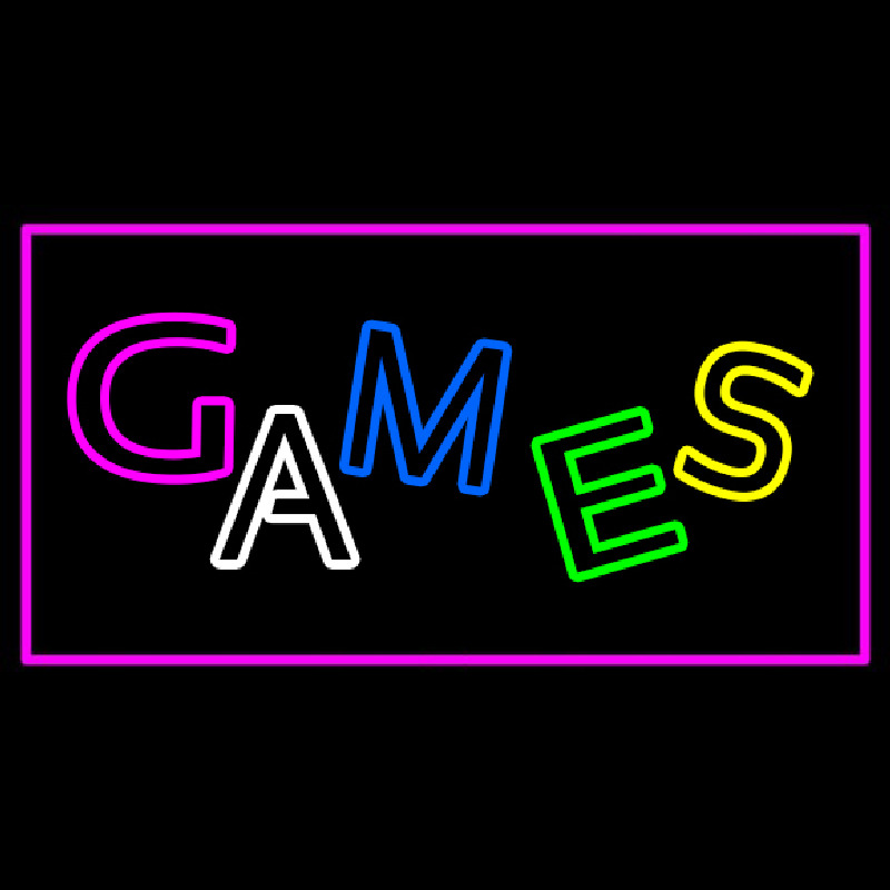 Custom Games Rectangle Purple Neon Sign USA