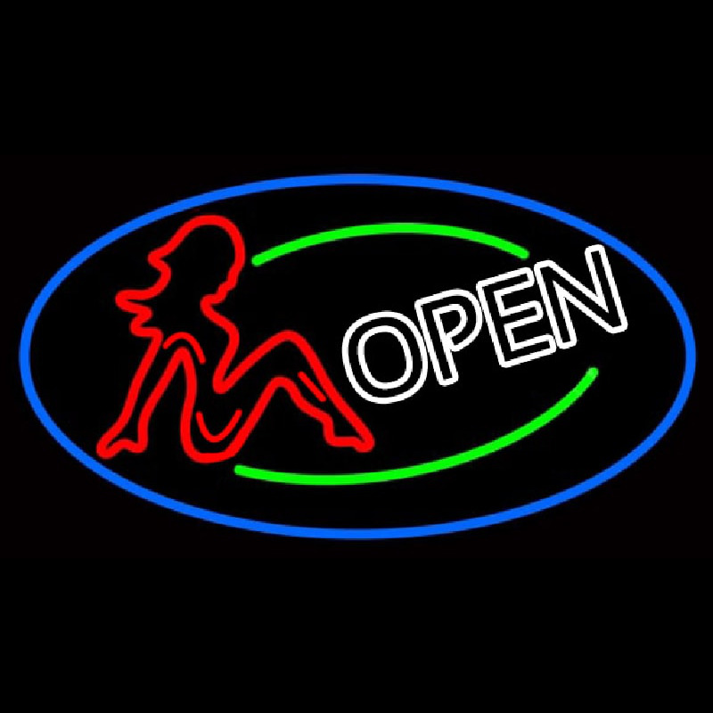 Custom Girls Open With Blue Border Neon Sign USA