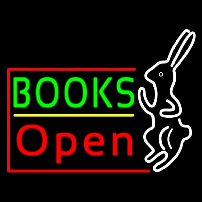 Custom Green Books With Rabbit Logo Open Neon Sign USA
