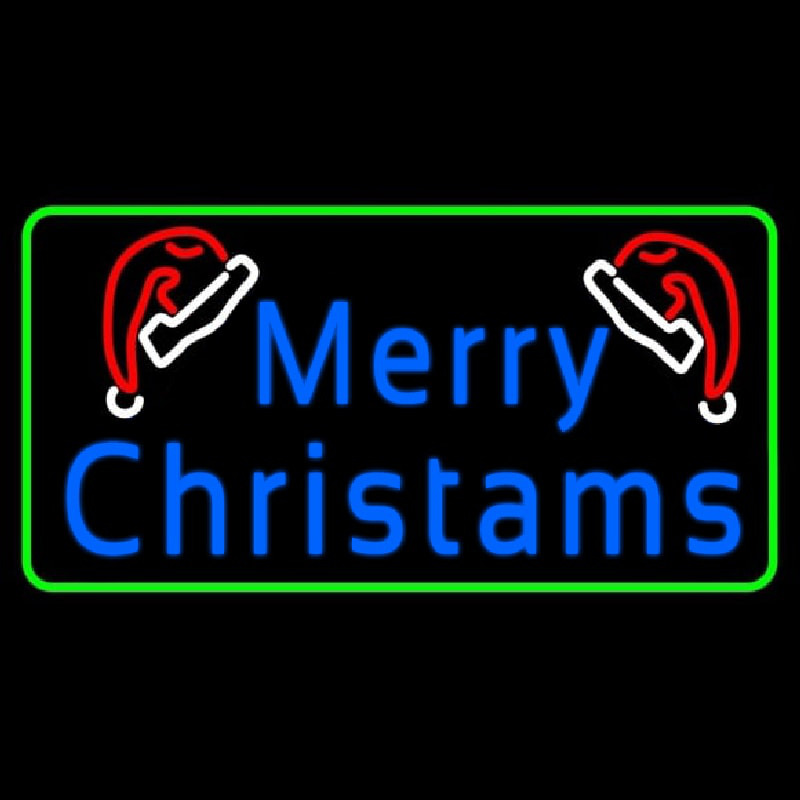 Custom Green Border Merry Christams With Hat Neon Sign USA