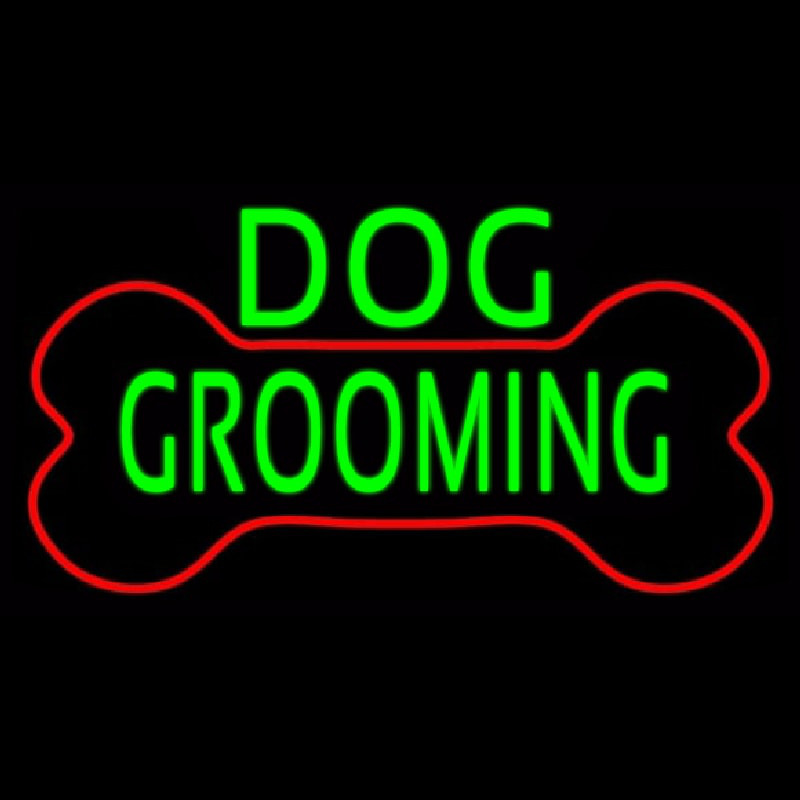 Custom Green Dog Grooming Red Bone Neon Sign USA