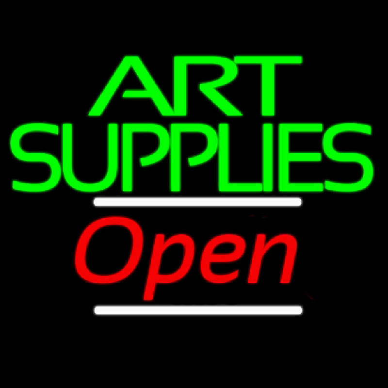 Custom Green Double Stroke Art Supplies With Open 3 Neon Sign USA