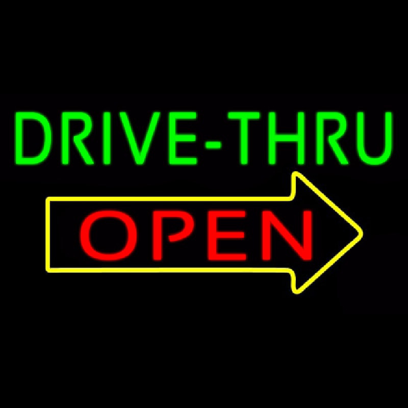 Custom Green Drive Thru Open Arrow Neon Sign USA