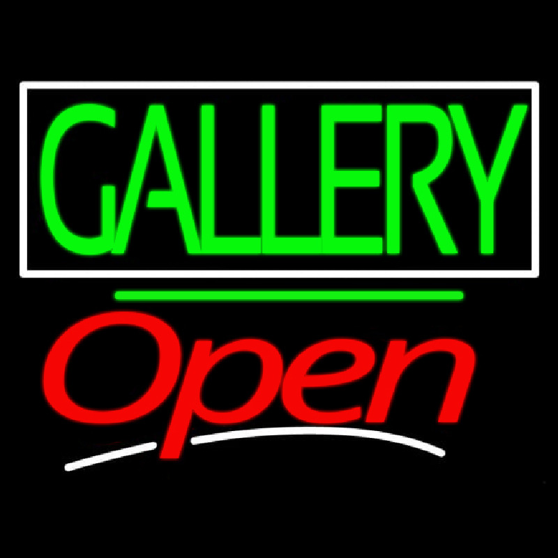 Custom Green Gallery Block With Open 3 Neon Sign USA