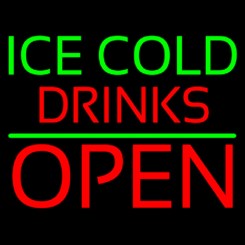 Custom Green Ice Red Cold Drinks Open Neon Sign USA