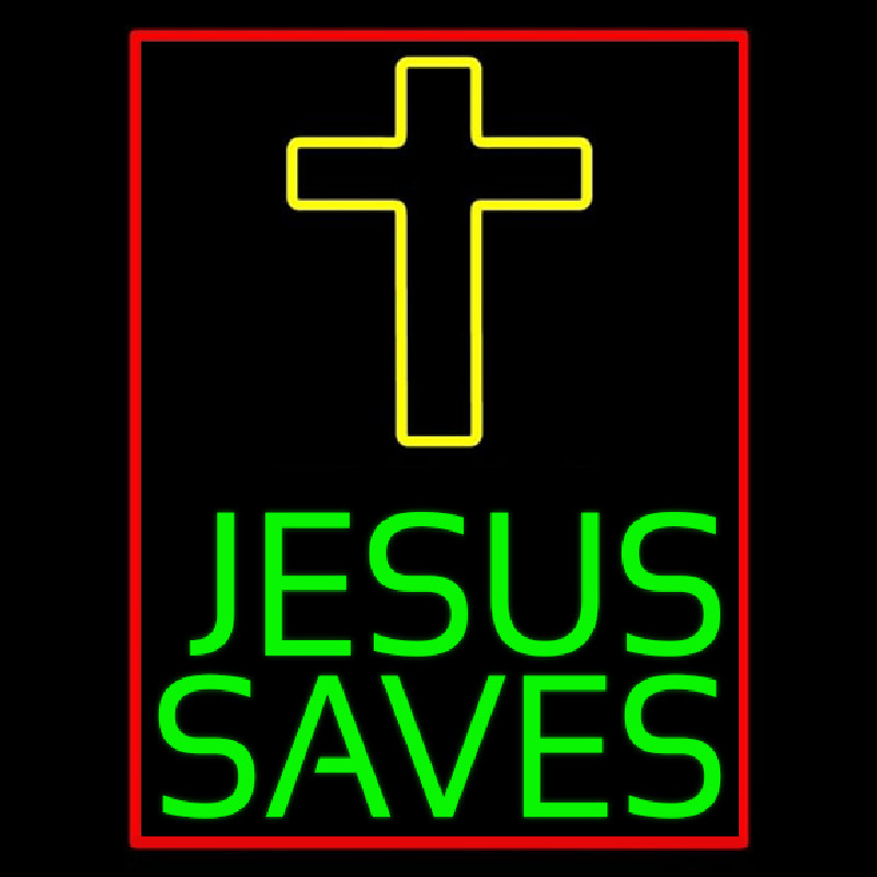 Custom Green Jesus Saves Yellow Cross Neon Sign USA