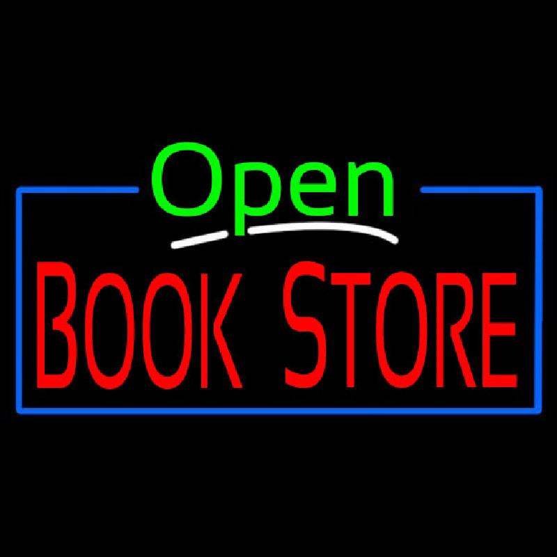 Custom Green Open Book Store Blue Border Neon Sign USA