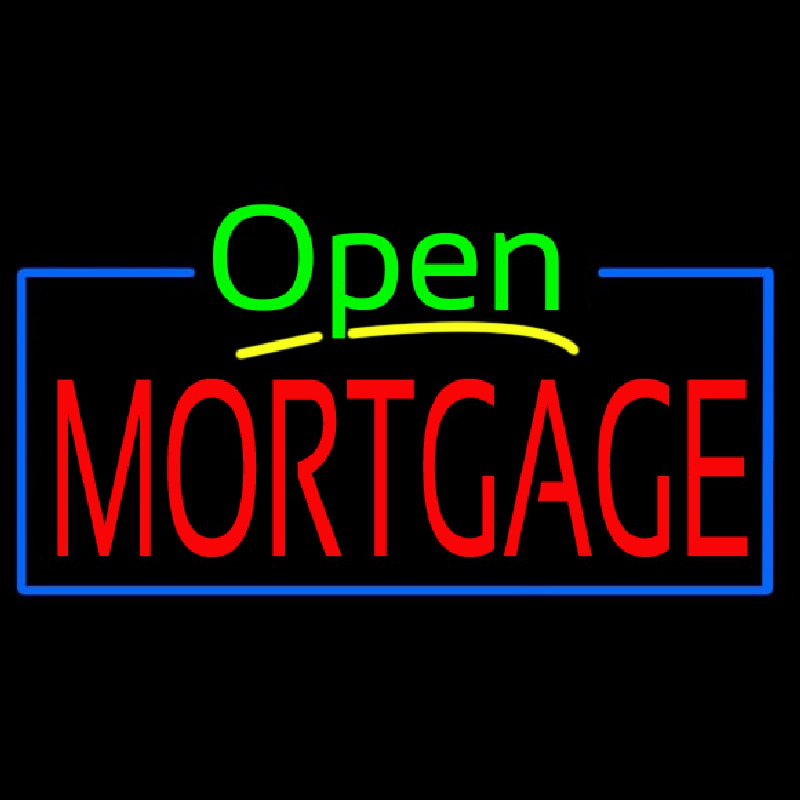 Custom Green Open Mortgage Blue Border Neon Sign USA