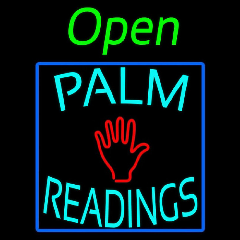Custom Green Open Turquoise Palm Readings Blue Border Neon Sign USA