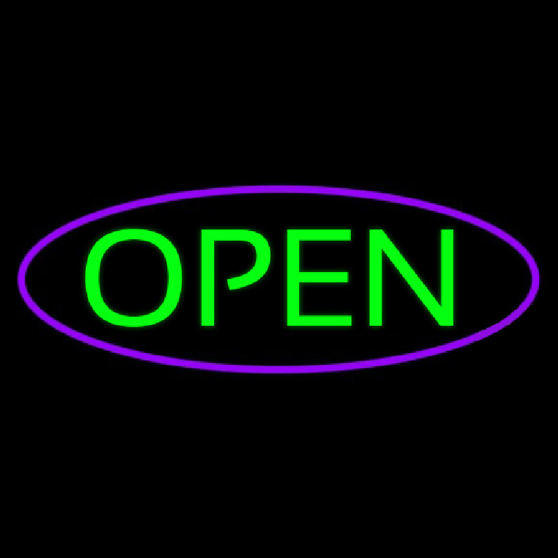 Custom Green Open With Purple Oval Border Neon Sign USA