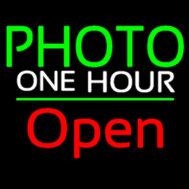 Custom Green Photo One Hour With Open 2 Neon Sign USA
