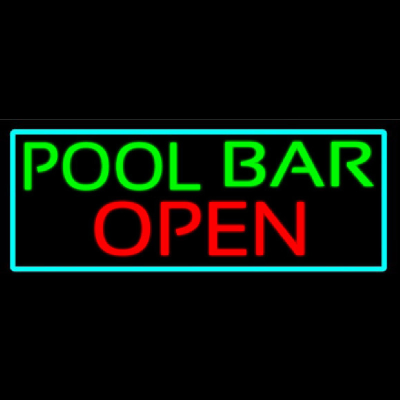 Custom Green Pool Bar Open With Turquoise Border Neon Sign USA