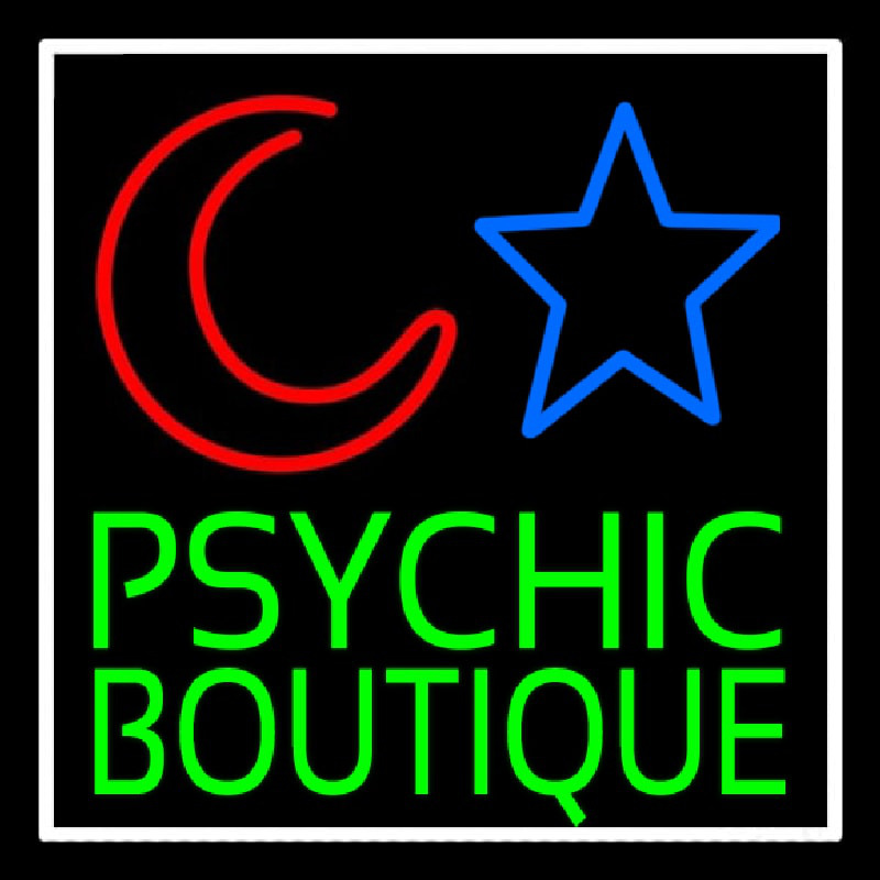 Custom Green Psychic Boutique White Border Neon Sign