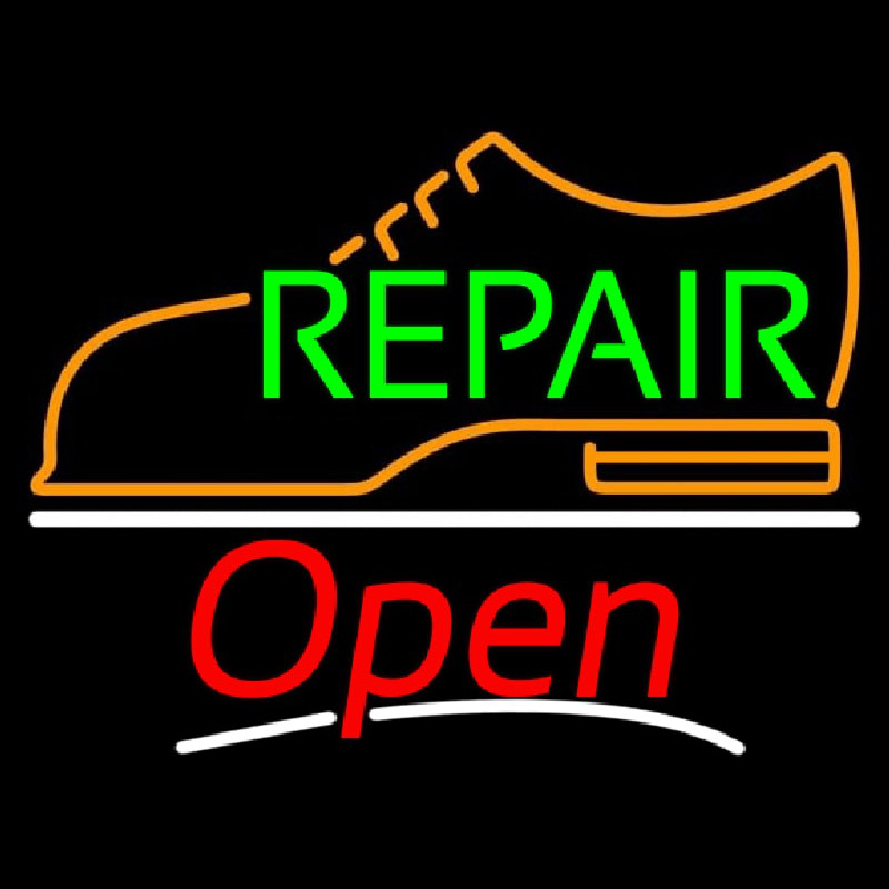 Custom Green Repair Orange Shoe Logo Open Neon Sign USA