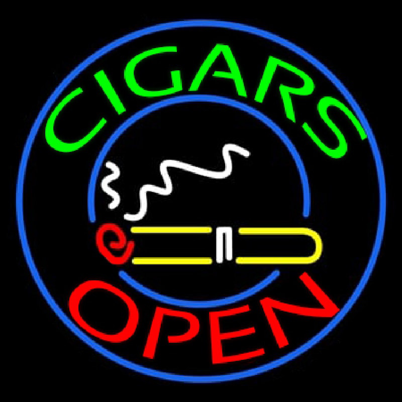 Custom Green Round Cigars Open Neon Sign USA