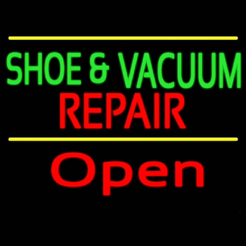 Custom Green Shoe And Vacuum Red Repair Open Neon Sign USA