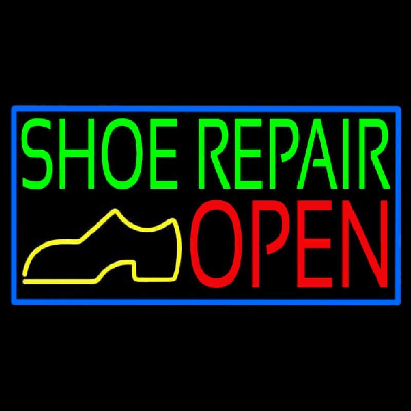Custom Green Shoe Repair Open With Border Neon Sign USA