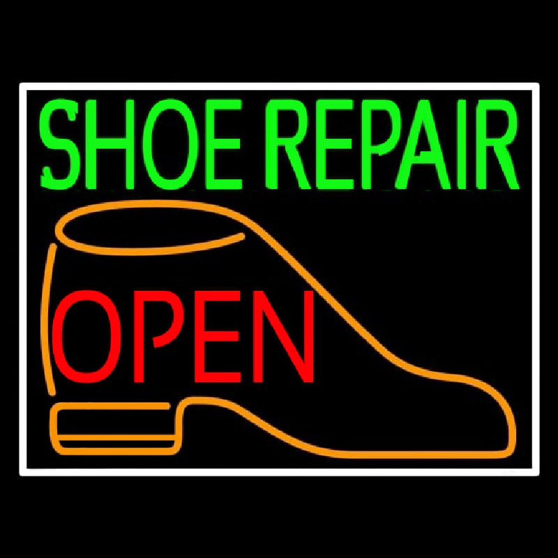 Custom Green Shoe Repair Orange Shoe Open Neon Sign