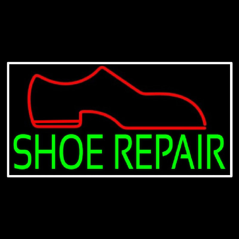 Custom Green Shoe Repair With Border Neon Sign