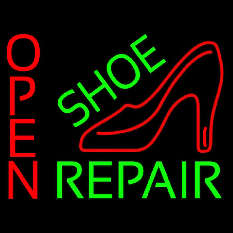 Custom Green Shoe Repair With Sandal Open Neon Sign